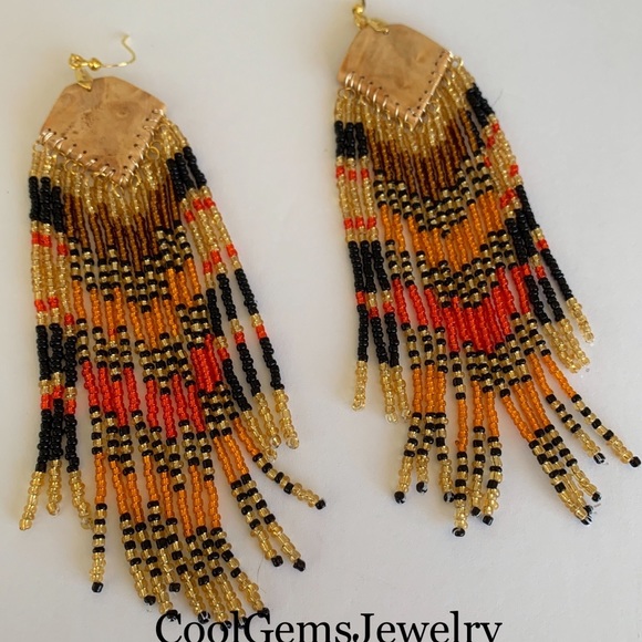 Elder Wood And Crystal Shoulder Duster Earrings - Picture 1 of 4